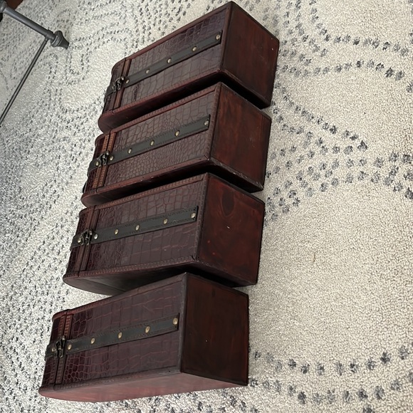 Wine wood holder carrier box Set of 4 - Picture 3 of 8